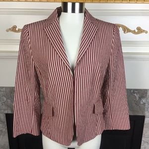 AKRIS PUNTO 8 Red Stripe Cotton Hook Latch Blazer